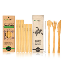 Million Marker Approved Products - Reusable Bamboo Drinking Straws and Bamboo Cutlery Set