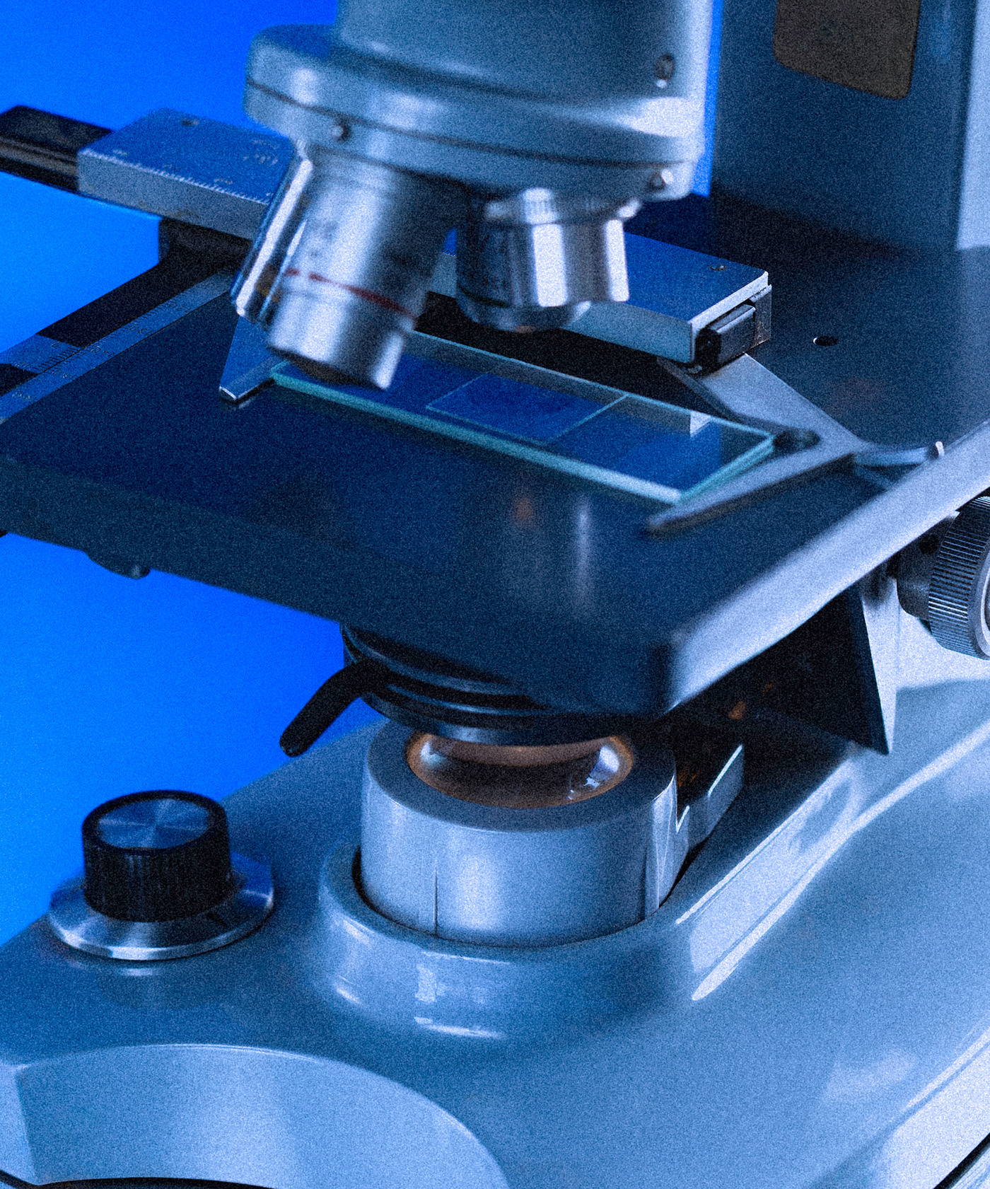 Close-up of a laboratory microscope